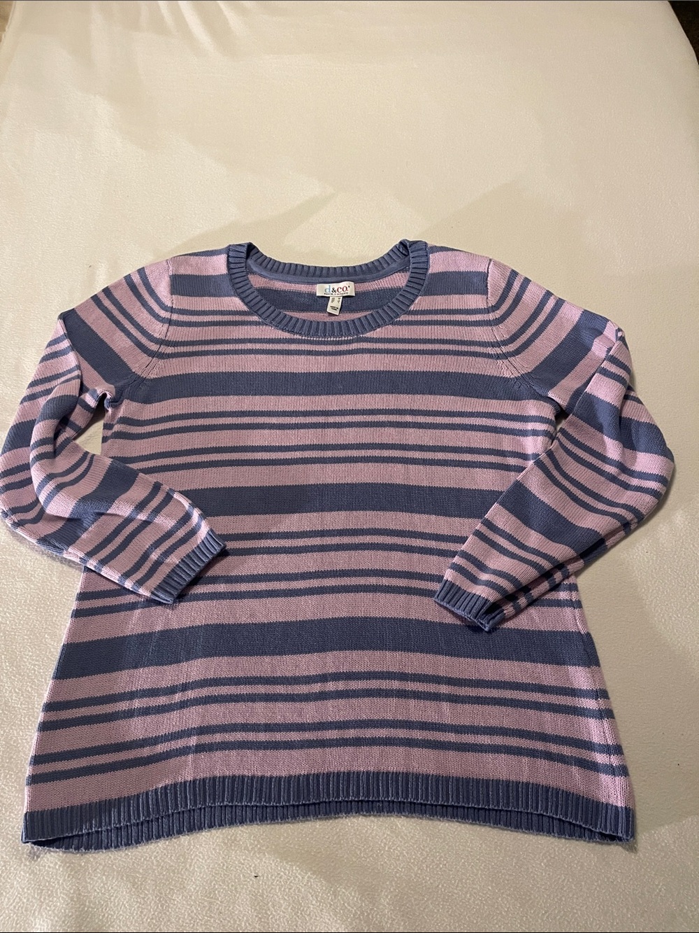 Striped Crewneck Sweater in Lavender and Navy by J.Crew